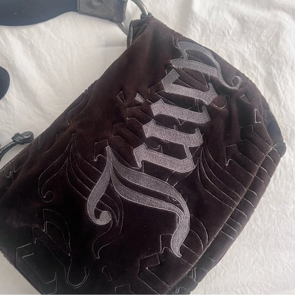 Juicy Couture Vintage McBling Black Purse Hobo Bag Handbag Velour Y2K - Picture 5 of 10